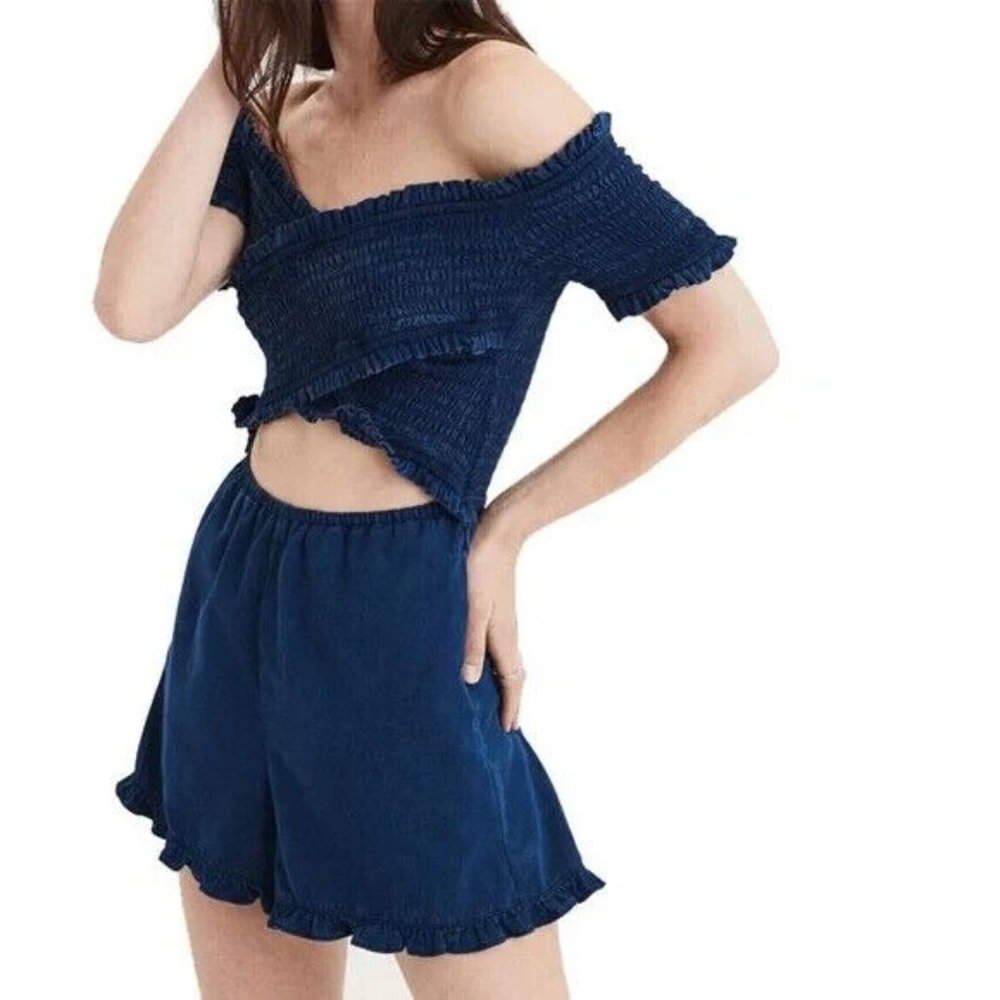 American Eagle Denim Smocked Criss Cross Romper Size Small
